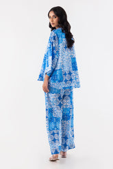 Stitched Blue Printed Cord Set